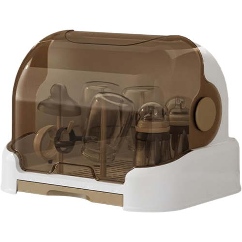 Ba-by Bottle Storage Container - Drying Rack with Cover ＆ Removable Drain Tray,Dustproof Portable Ba-by Bottle Drying Rack,Ba-by Bottle Storage Organizer Rack Dryer