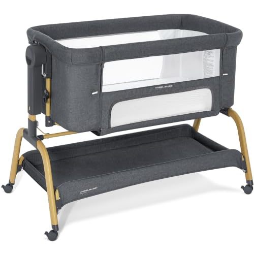 ANGELBLISS 3-in-1 Baby Bassinet, Rocking Bedside Bassinet, Dark Grey | Wheels, comfy mattress, 6 height adjustments, easy folding, and portable newborn crib design