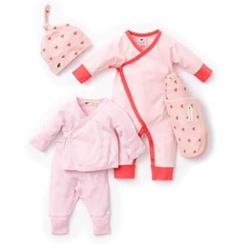 MONICA + ANDY Hello Baby Cuddle Box, Organic Cotton Newborn & Infant Baby Gift Set, One Piece, Cap & Swaddle
