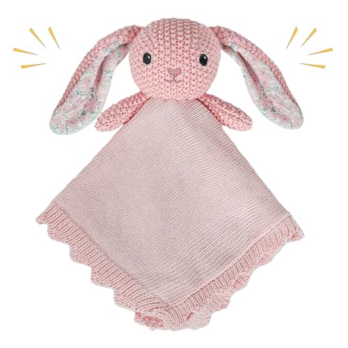 Pink Rabbit Security Blanket Cute and Baby-Friendly Comfortable Huggable Blankets, Bunny Stuffed Animal Blanket, Soft Unisex Kids Gift for Newborns Boys and Girls Easter Birthday Christmas