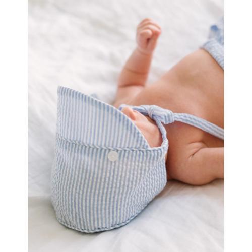 Blue Stripe UPF 25+ Seersucker Bonnet for Infants & Toddlers - Huggalugs