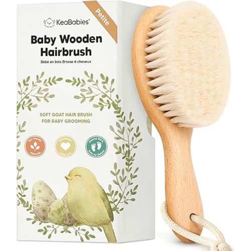Wooden Baby Hair Brush - Cradle Cap Baby Brush with Soft Goat Bristles, Perfect Gentle Scalp Newborn Comb for Infant, Girls, Boys, Bath Essentials (Walnut, Petite)