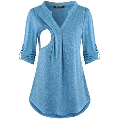 Quinee Nursing Tops for Breastfeeding Maternity 3/4 Rolled Sleeve Breastfeeding Shirts for Women
