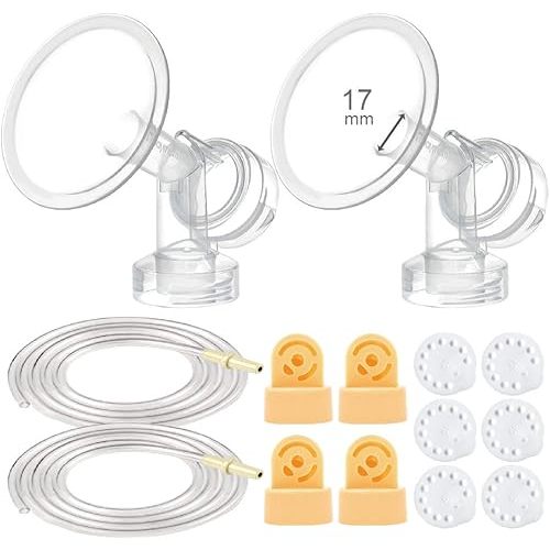 Maymom Breast Pump Kit Compatible with Medela Pump in Style Pumps; 2X Breastshields, 4 Valves, 6 Membranes, & 2 Pump-in-Style Tubing; (17 mm)