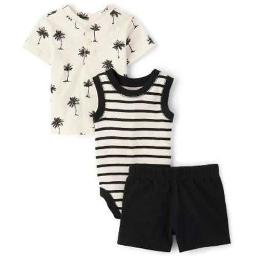 The Children's Place Baby Boys Short Sleeve Palm Tree 3-Piece Playwear Set Black 6-9 M