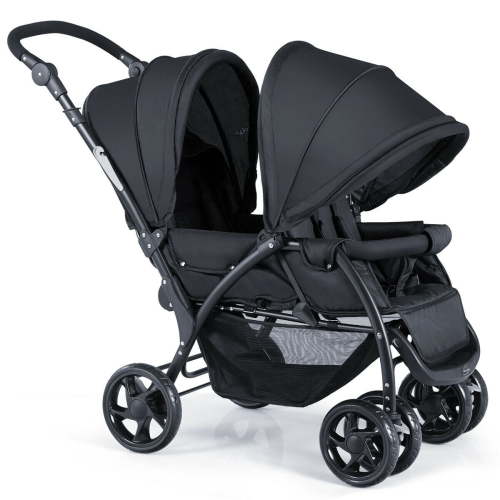 Infans Easy Travel Toddler Foldable Double Baby Stroller, Lightweight Front & Back Seats Pushchair, Black