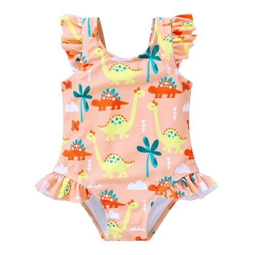 YOUNGER TREE Toddler Baby Girls Swimsuit Infant One Piece Bathing Suits Cute Dinosaur Beach Wear Sunsuit Ruffle Swimwear