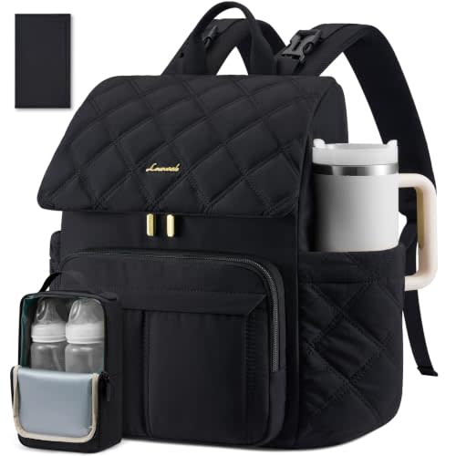 LOVEVOOK Diaper Bag Backpack With Large Capacity Cup Pocket | Waterproof Travel Baby Bags for Mom Dad Girl Boy,Baby Essentials,Insulated Bottle Bag,Changing Pad,Baby Shower Gifts,Black