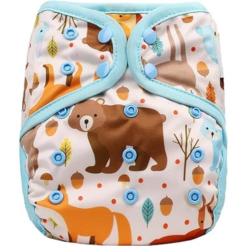 OsoCozy One Size Cloth Diaper Covers - Adjustable Snap Fit & Double Leg Gussets for Baby Boys & Girls from 8-35 Pounds. Use with Prefold, Flat or Fitted Cloth Diapers or Snap-in Inserts.