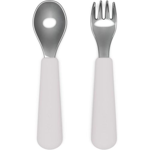 Lalo Utensils - Toddler Fork and Spoon Set - Stainless Steel and Silicone Ergonomic Toddler Utensils - Children Safe Flatware Set - 2 Pieces - Lavender