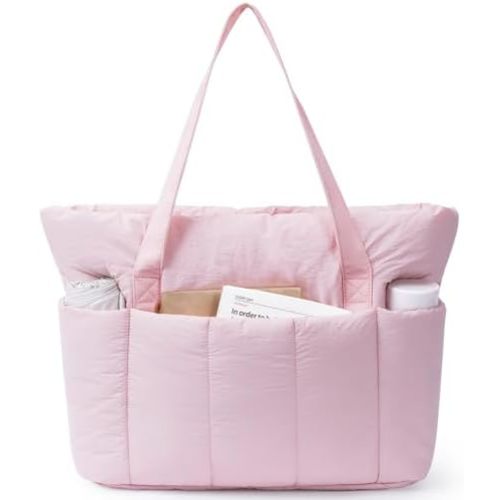 Narwey Puffer Tote Bag for Women Work with Laptop Compartment, Puffy Quilted Work Tote Bags for Travel Carry on Teacher Nurse