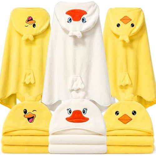 3 Pcs Toddlers Hooded Towels Cute Baby Bathrobe with Tails 27.5"x 55" Ultra Absorbent Soft Bathrobe Blankets, 0-6 Years Shower Towel Gifts for Girls Boys (Duck, Chicken, Goose)