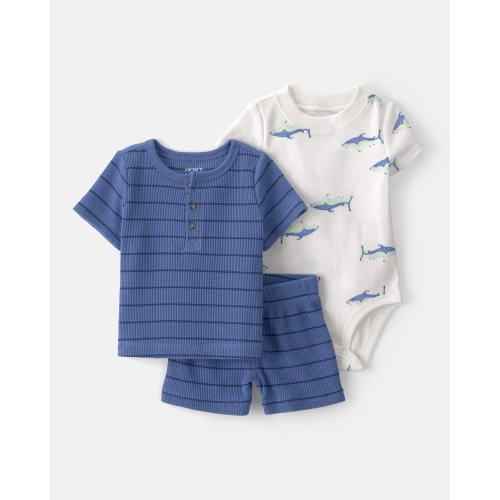 Baby Boy 3-Piece Shark Striped Outfit Set - Blue/White | Carter's