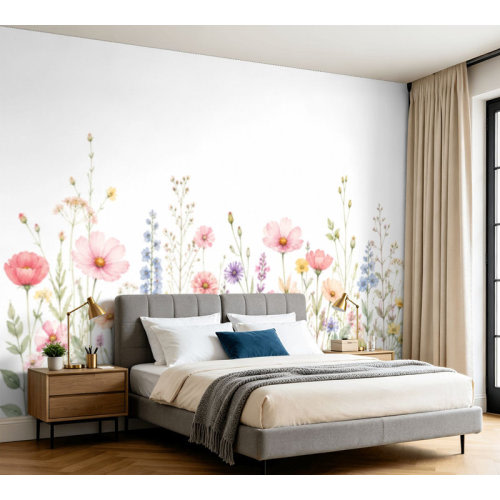 Dakota Fields Wall Mural Peel and Stick Wallpaper Watercolor floral seamless border Hand painted frame green leaves Self-Adhesive Removable Contact Paper Wall Decor for Living Room Bedroom | Wayfair