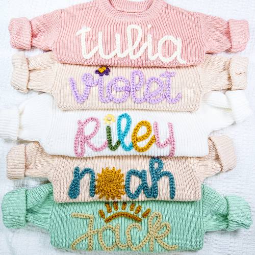Personalized Embroidered Baby Sweater | Custom Cotton Knit Gift