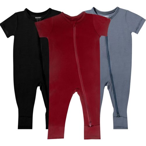 GUISBY Rayon Made from Bamboo Baby Pajamas, Summer Short Sleeve Footless Rompers, 2 Way Zipper Sleeper