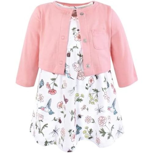 Hudson Baby Infant and Toddler Girls Cotton Dress and Cardigan Set