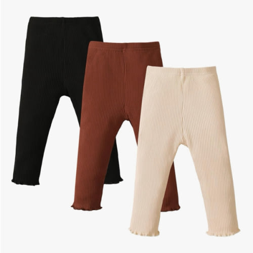Baby Girl Leggings Pants Toddler Girls Solid Ribbed Pants 3 Pack Ruffle Bottoms Trouser Fall Winter Clothes 9M-3T