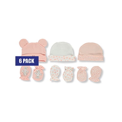 Disney Minnie Mouse Baby Girls' 6-Piece Caps & Mittens Set