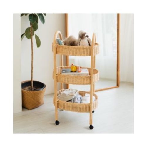 - Handcrafted Rattan Con Utility Cart Trolley - Wicker