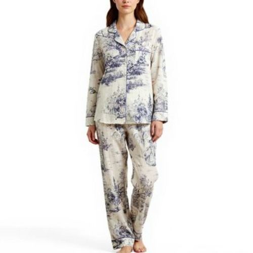 Anna-Kaci Lounge Women's Printed Button-Up Pajama Set with Piping Details - Medium, Navy