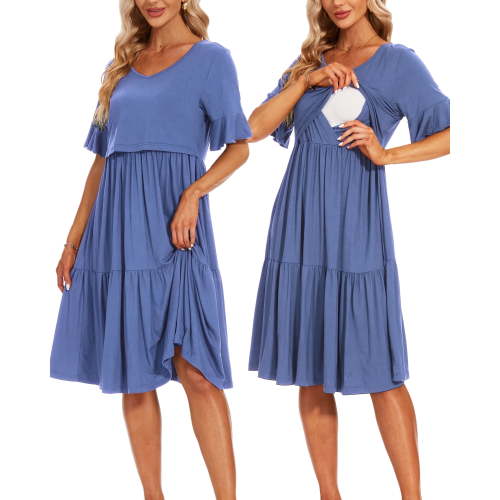Smallshow Women's Ruffle Sleeve Nursing Dress, Maternity Breastfeeding Clothes