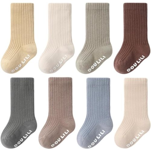 0-6 month QandSweet Baby Combed Cotton Socks Crew Sock Non-Skid for Newborn Infant Childrens