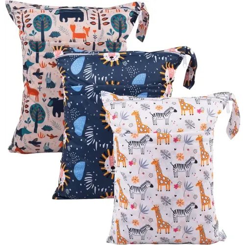 babygoal Wet Dry Bags for Baby Cloth Diapers, Washable Travel Bags, Beach, Pool, Gym Bag for Swimsuits & Wet Clothes with Two Zippered Pockets 3 Pack, 3LN25