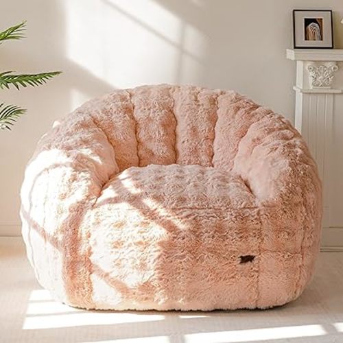 MAXYOYO Giant Bean Bag Chair for Adults, Stuffed Shell-Shaped Large Bean Bag Couch, Cozy Living Room Chair with Filler, Floor Sofa Lazy Sofa for Bedroom Living Room, Pink