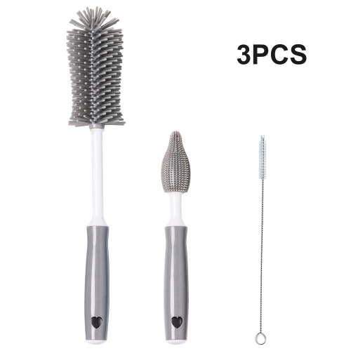 Silicone Bottle Brush Set, Long Handle Water Bottle Cleaner, Silicone Cup Brush for Cups Bottles 3 Pack