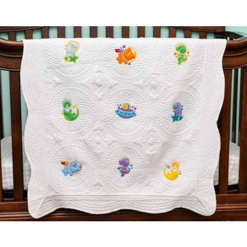 Dinosaur Applique Baby Quilt, Space Theme Nursery