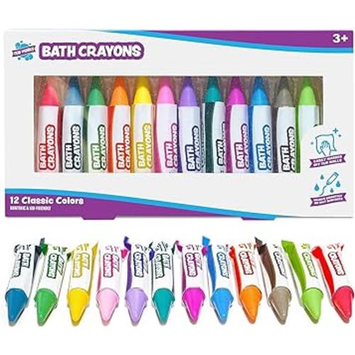Tub Works® Smooth™ Bath Crayons Bath Toy, 12 Pack | Nontoxic, Washable Bath Crayons for Toddlers & Kids | Unique Formula Draws Smoothly & Vividly on Wet & Dry Tub Walls | Hexagon Grip Bathtub Crayons