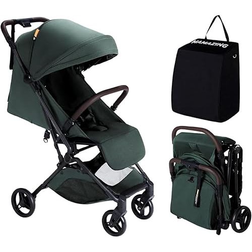 MAMAZING Lightweight Baby Travel Stroller with Carbon Fiber Frame, Compact & Airplane-Friendly, One-Handed Folding Design, 11.6 lbs, Perfect for Toddlers, Green