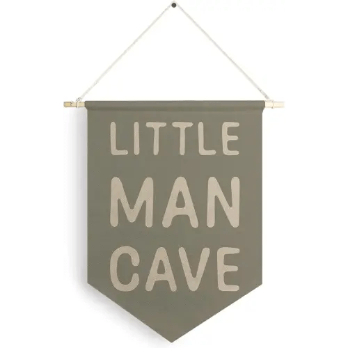 Qpenm Little Man Cave Hanging Wall Canvas Banner, Kids Playroom Hanging Pennant Flag Prints, Nursery Boy Wall Decor, Baby Boy Wall Art poster&prints