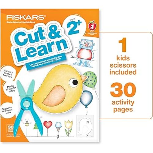 Fiskars Cut & Learn Kids Activity Book with Starter Scissors - Gifts for Kids - Ages 2+