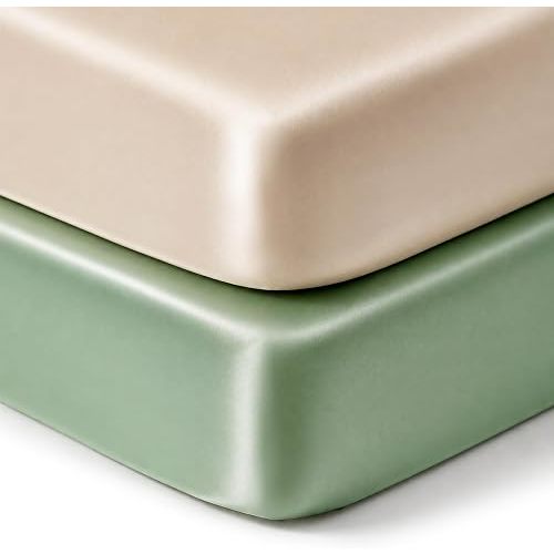 2 Pack Satin Crib Sheets for Baby Hair Care, Sage & Champagne