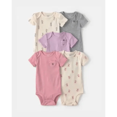 Baby Girl 5-Pack Bunny Multipack Bodysuits - Pink/Ivory | Carter's