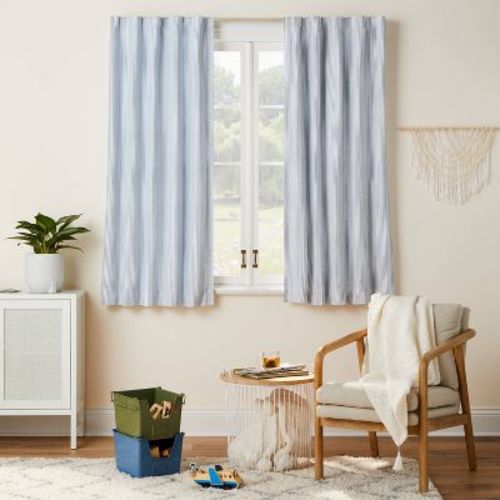 42"W x 63"L Irregular Mini Striped Kids' Blackout Window Curtain Panel Blue - Pillowfort™