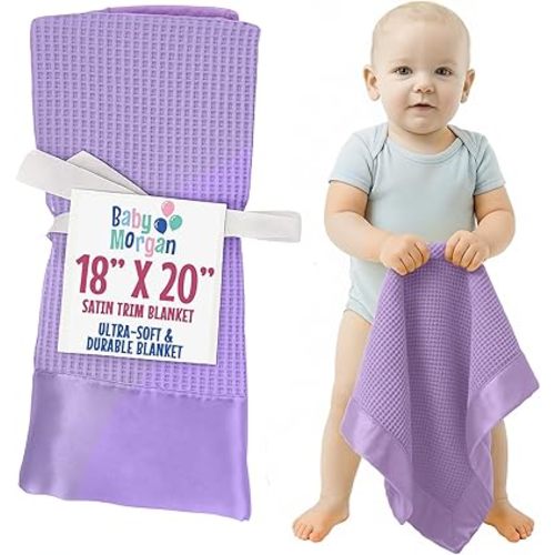 Thermal Waffle Mini Blanket – Soft Thermal Satin-Trimmed Nursery Throw with Silky Texture, Cozy Waffle Design for Girls or Boys, Ideal for Gifting and Baby Showers (Lavender, 18X20 Inches)