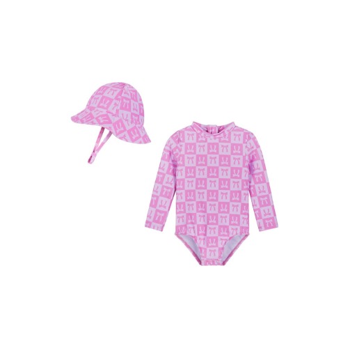 Long Sleeve One-Piece Rashguard Swimsuit & Sun Hat Set