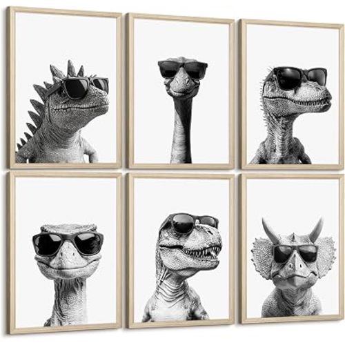 Youillne Dinosaur Nursery Wall Decor Baby Boy Room Wall Art Kids Canvas Pictures Realistic Dinosaur Poster Toddler Dino Art Nursery Artwork Set of 6 for Boys Room Bedroom 8x10 Inch Unframed