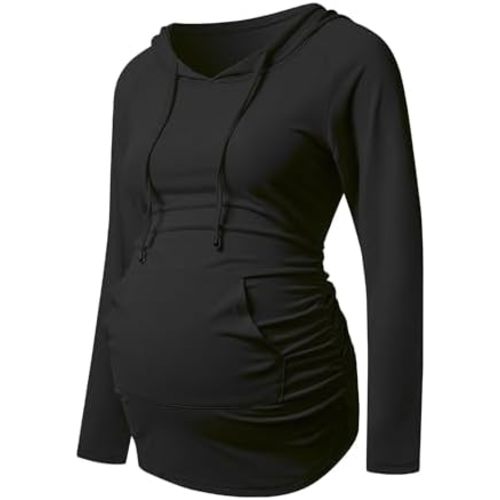 Decrum Hooded Maternity Long Sleeve Shirt - Casual Fashion Comfortable Full Sleeves Pregnancy Shirts for Women