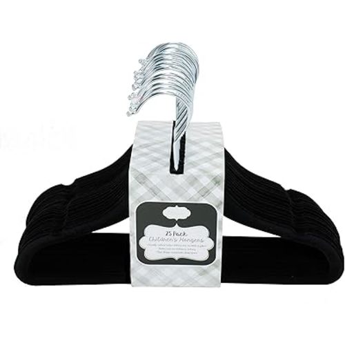 Ultra-Thin Premium Velvet Hangers - Space Saving Clothes Hangers - Non-Slip Hangers for Children - Maximize Closet Space - 25 Pack (Black)