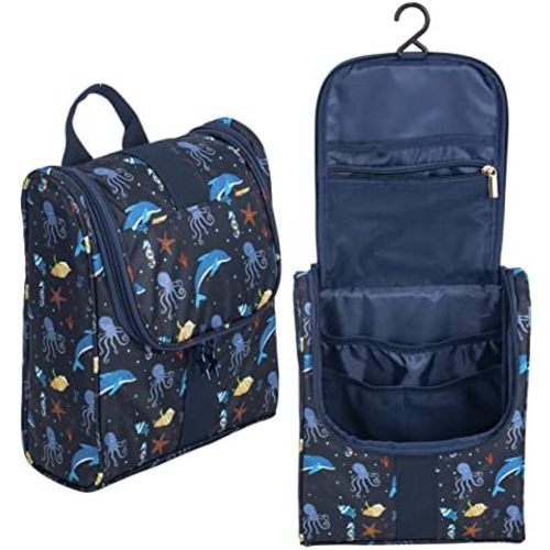 Cute Cartoon Hanging Kids Toiletry Bag Children Travel Cosmetic Makeup Organizer Wash Bag Shower bag Over Night Bag Camping Shaving Kit Bag for Boys & Girls (Sea World)