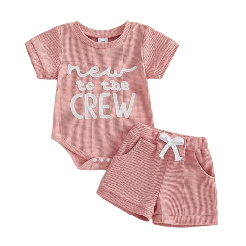 allshope Newborn Baby Girl Summer Outfit Romper Little Sister Lil Sis Embroidery Jumpsuit Tops Shorts Infant Waffle Clothes