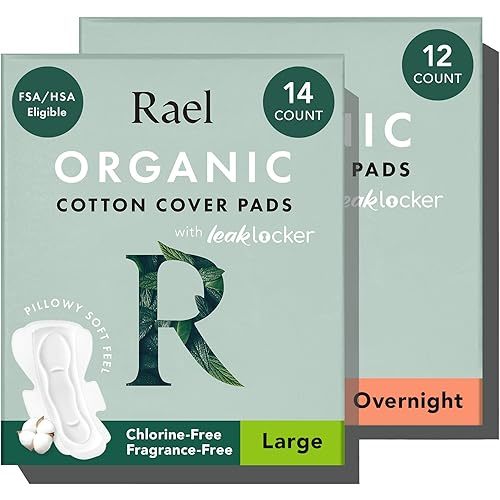 Rael Pads for Women, Organic Cotton Cover - Heavy Absorbency, Feminine Care, Ultra Thin, Sanitary Napkins with Wings, Unscented, (Overnight, Large) Bundle