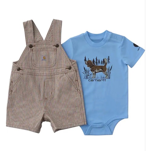 Boys' 2-Piece Short Sleeve Bodysuit & Brown Stripe Shortall Set (Baby) | Carhartt