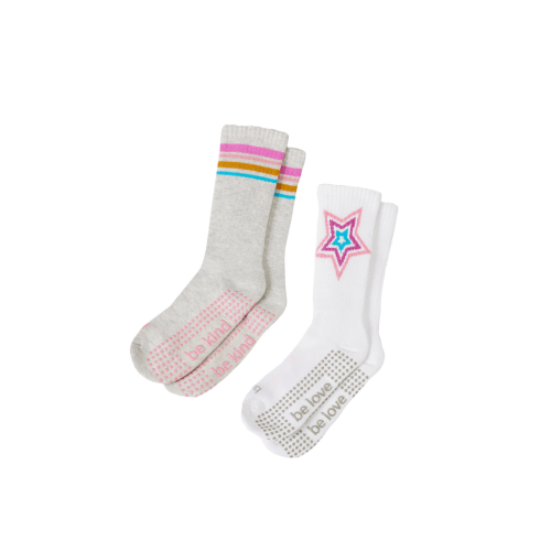 Girls 2 Pack Grip Crew Socks 4T-6T (Kiki)