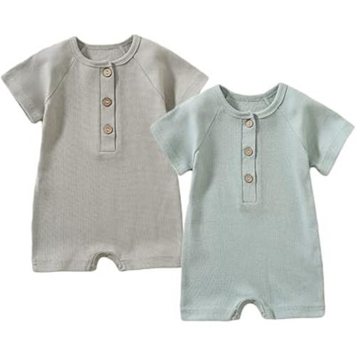 Baby Boys Girls 2 Pack Romper Jumpsuits Short Sleeve One Piece Clothes Sets | 0-3 months