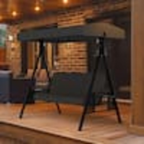 VEIKOUS 3-Seat Outdoor Metal Porch Swing with Stand, Cushions and Canopy, Dark Grey PG0210-15-3